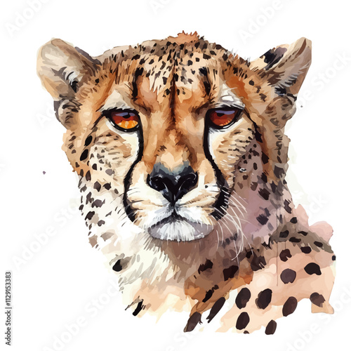 A watercolor drawing of a cheetah, isolated on a white background. Cheetah vector.