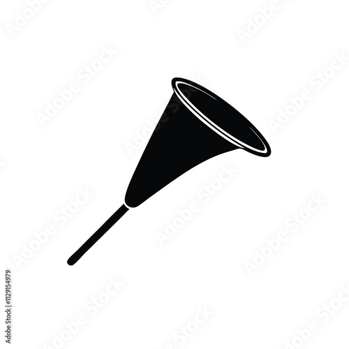 a black and white illustration of a funnel with a long handle