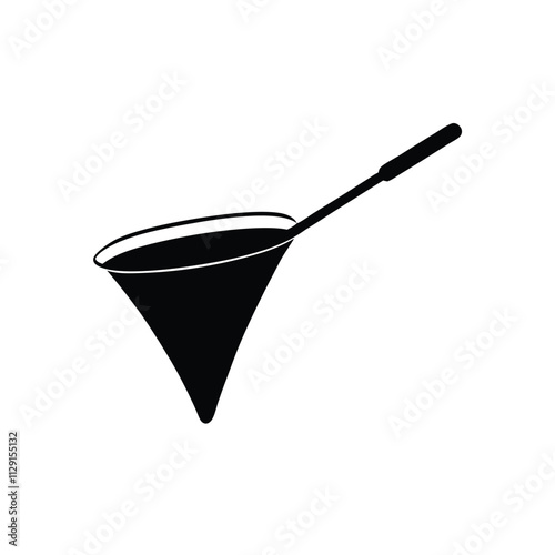 a black and white illustration of a funnel with a long handle