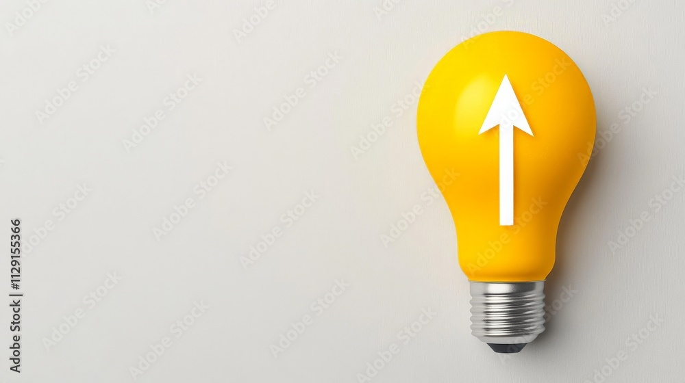 Bright Idea: A single yellow lightbulb with a white upward arrow, set against a minimalist backdrop, symbolizes growth, innovation, and progress. Bright Idea: A single yellow lightbulb with a white upward arrow, set against a minimalist backdrop, symbolizes growth, innovation, and progress.