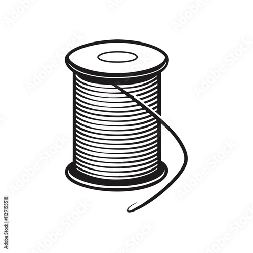 a minimalist vector silhouette of a spool of thread with a needle inserted into the side