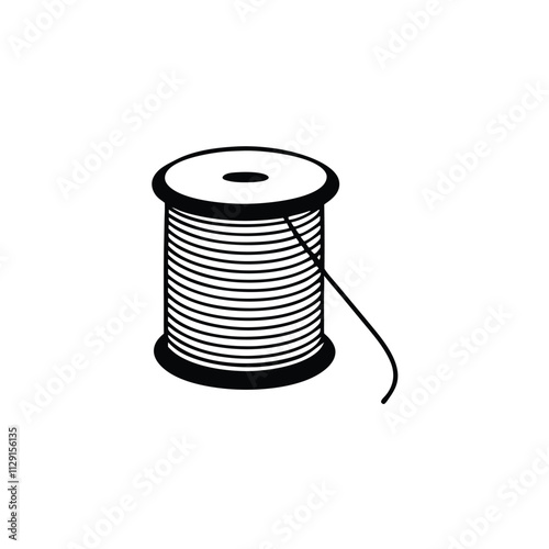 a minimalist vector silhouette of a spool of thread with a needle inserted into the side