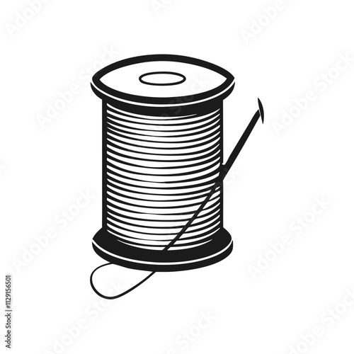 a minimalist vector silhouette of a spool of thread with a needle inserted into the side