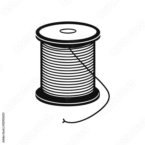 a minimalist vector silhouette of a spool of thread with a needle inserted into the side