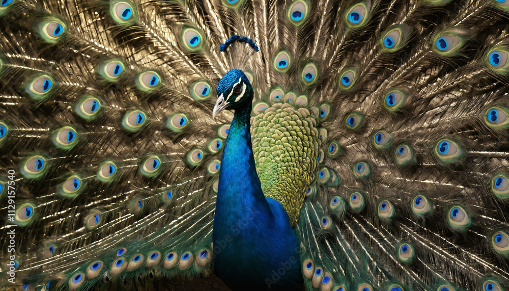 Obraz premium peacock with a vibrant blue body and a large, colorful, fan-shaped tail