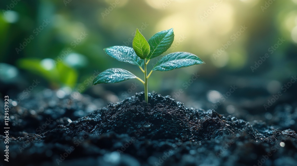 New Life: A Single Sprout Emerging From Rich Soil