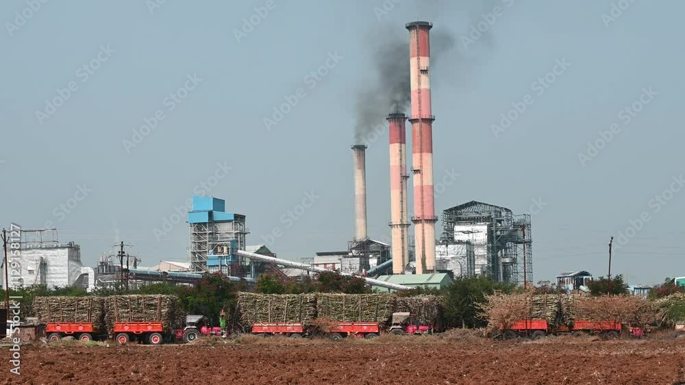 sugar mill, sugar factory in India, A sugar cane mill is a factory that processes sugar cane to produce raw sugar or plantation white sugar. Increasing air pollution to factory smoke. sugar mill, sugar factory in India, A sugar cane mill is a factory that processes sugar cane to produce raw sugar or plantation white sugar. Increasing air pollution to factory smoke.