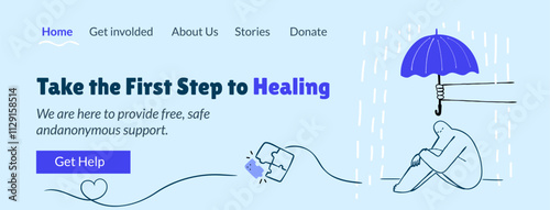 Mental health therapy web header banner design template.  Hand drawn doodle vector illustration