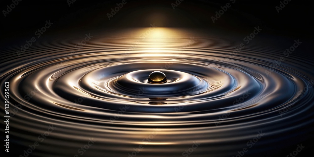 A single drop of liquid creates concentric ripples on a dark surface, reflecting a warm glow from above. A single drop of liquid creates concentric ripples on a dark surface, reflecting a warm glow from above.