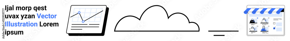 Graph showing data trends, cloud icon, and digital storefront suggest combined analytics and online retail management. Ideal for e-commerce, data visualization, cloud computing, business growth Graph showing data trends, cloud icon, and digital storefront suggest combined analytics and online retail management. Ideal for e-commerce, data visualization, cloud computing, business growth