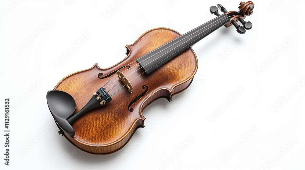 Fototapeta premium Violin isolated, a musical string instrument, brown wooden object, played in a classic music concert or classical orchestra, with a beautiful sound and melody.