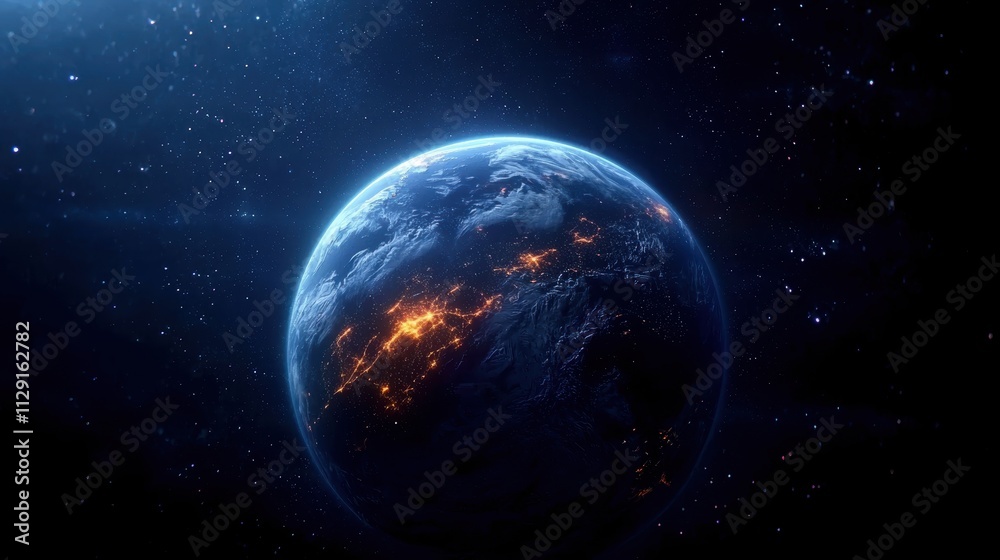 Stunning view of Earth illuminated at night from space Stunning view of Earth illuminated at night from space