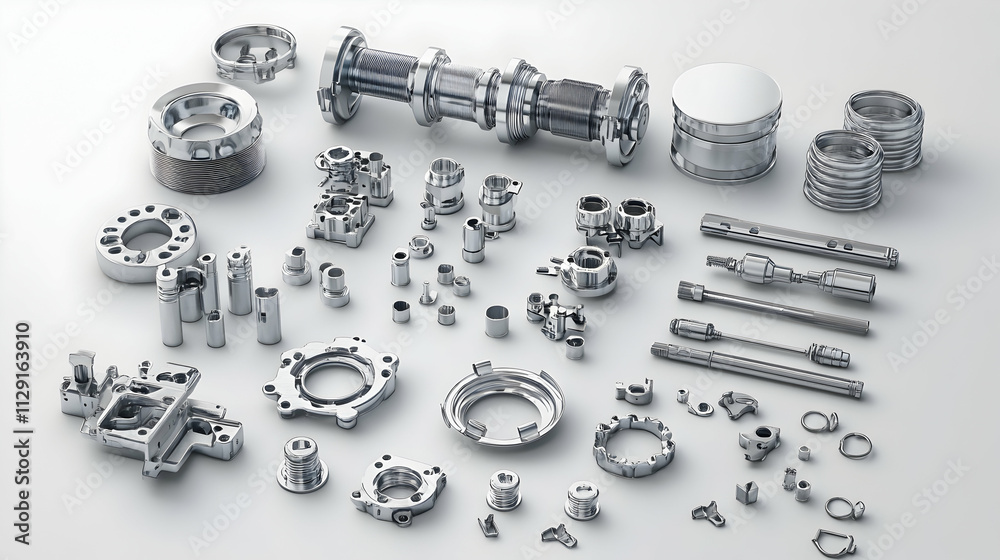 Assorted Mechanical Components Displayed on a White Background Assorted Mechanical Components Displayed on a White Background