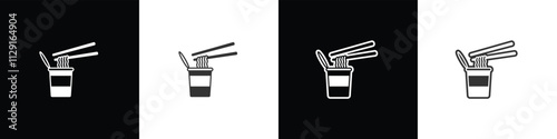 Instant noodle vector graphic. Noodle and chopsticks icon in simple vector shape. Collection of flat and linear style noodle symbols on black, white and transparent backgrounds.