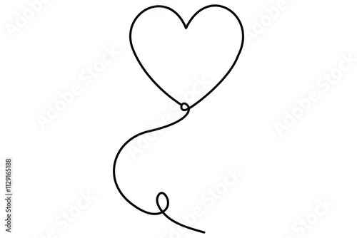 Heart shaped balloon Continuous one line drawing of heart balloon isolated vector illustration