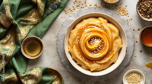 Sumalak Shirini Traditional Wheat-Based Dessert with Honey and Sesame Seeds (Tajikistan Cuisine) photo