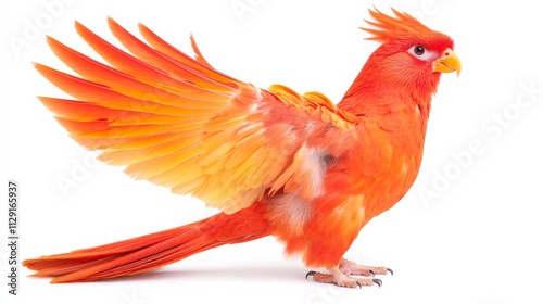 Fiery Red Parrot with Open Wings: A vibrant red parrot with its wings outstretched, capturing the beauty and grace of this exotic bird.