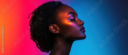 profile portrait with colorful lighting and dramatic shadows