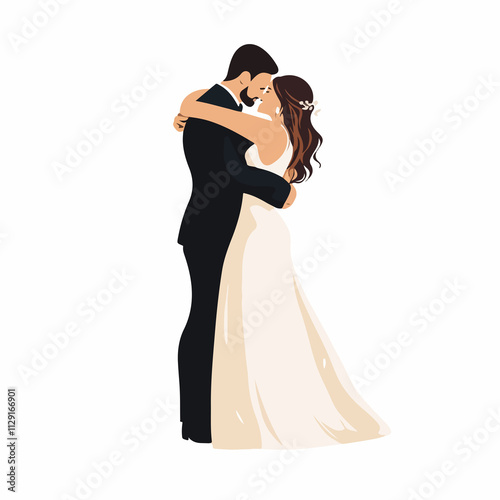 Romantic wedding couple hugging vector art for design projects