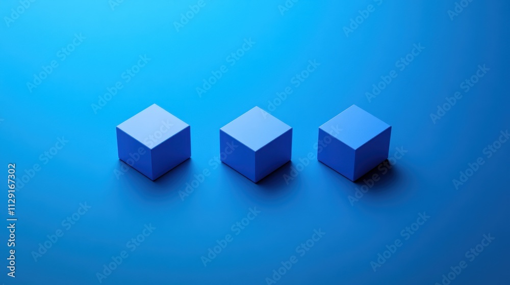 Three Blue Cubes on a Blue Background: Minimalist Abstract Composition