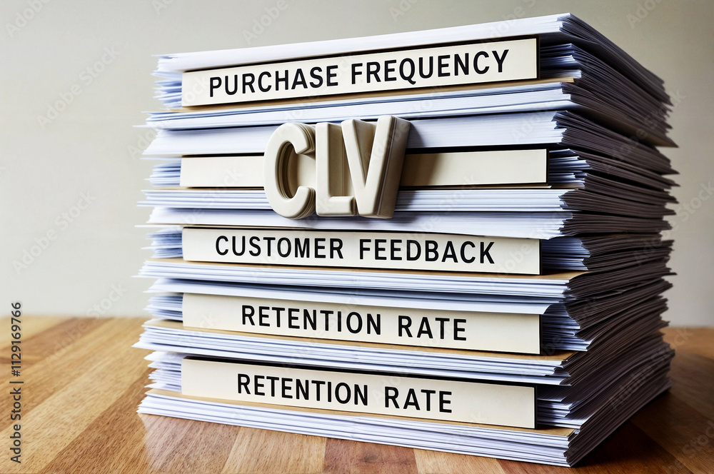 3d render illustration of word text CLV abbreviation acronym Customer Lifetime Value, stacked on top of a paper, sheet, file etc 3d render illustration of word text CLV abbreviation acronym Customer Lifetime Value, stacked on top of a paper, sheet, file etc