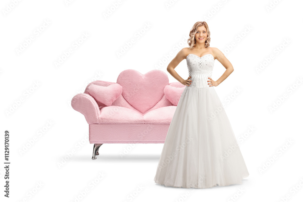 Fototapeta premium Bride trying on a wedding dress