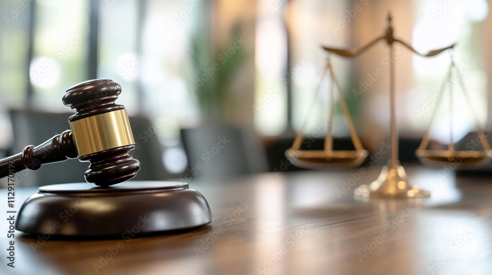 Judge's gavel and scales of justice on wooden table. Judge's gavel and scales of justice on wooden table.