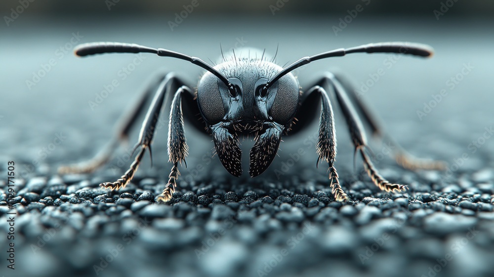 A single black ant, highly detailed with visible body segments and legs, isolated against a clean white background A single black ant, highly detailed with visible body segments and legs, isolated against a clean white background