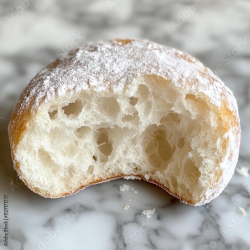 A single cromboloni split in half, showing the airy, fluffy interior. photo