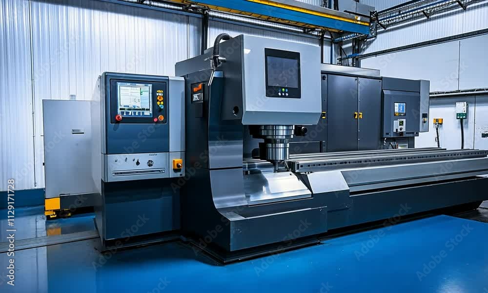 Advanced CNC milling machine in industrial setting.