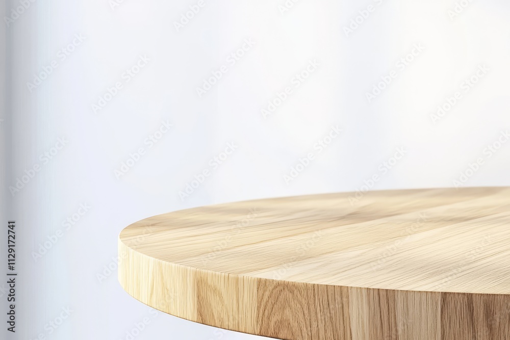 Close-up of a round, light wood table top against a white background. Close-up of a round, light wood table top against a white background.