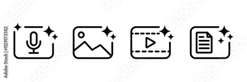Set of create media file icon Collection. ai generate button. Image, video, audio generate symbol. Vector Illustration.