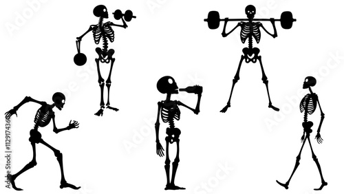 Stylish silhouettes set of skeleton
