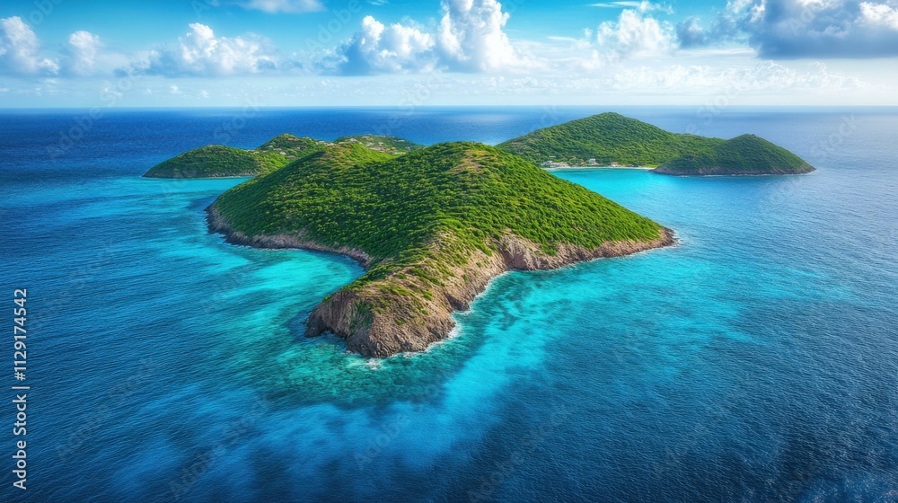 aerial view of a tropical island surrounded by clear blue water aerial view of a tropical island surrounded by clear blue water