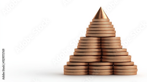 Golden Pyramid of Success: A copper-toned pyramid, meticulously stacked, symbolizing the foundation of success, built one layer at a time. The image evokes a sense of growth, stability. photo