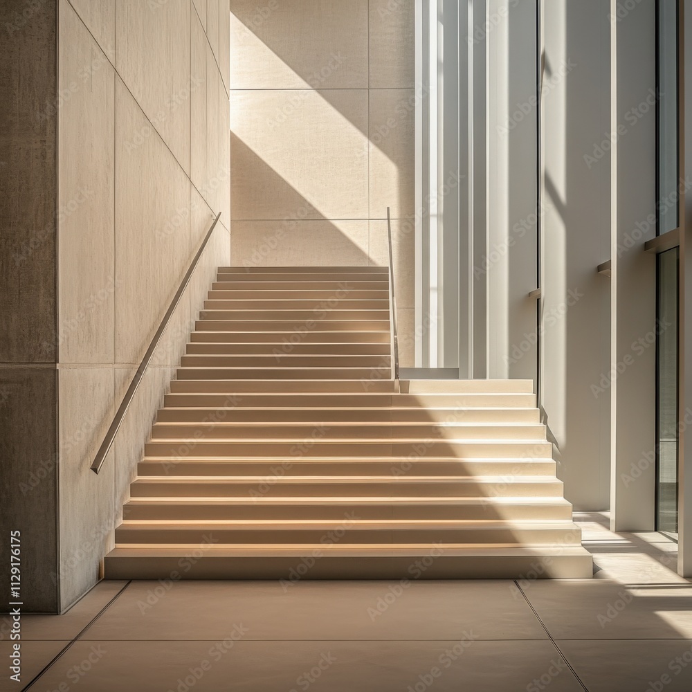 modern staircase with natural light and shadows