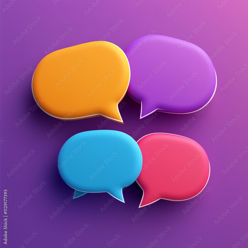 Colorful Speech Bubbles on Purple Background Colorful Speech Bubbles on Purple Background