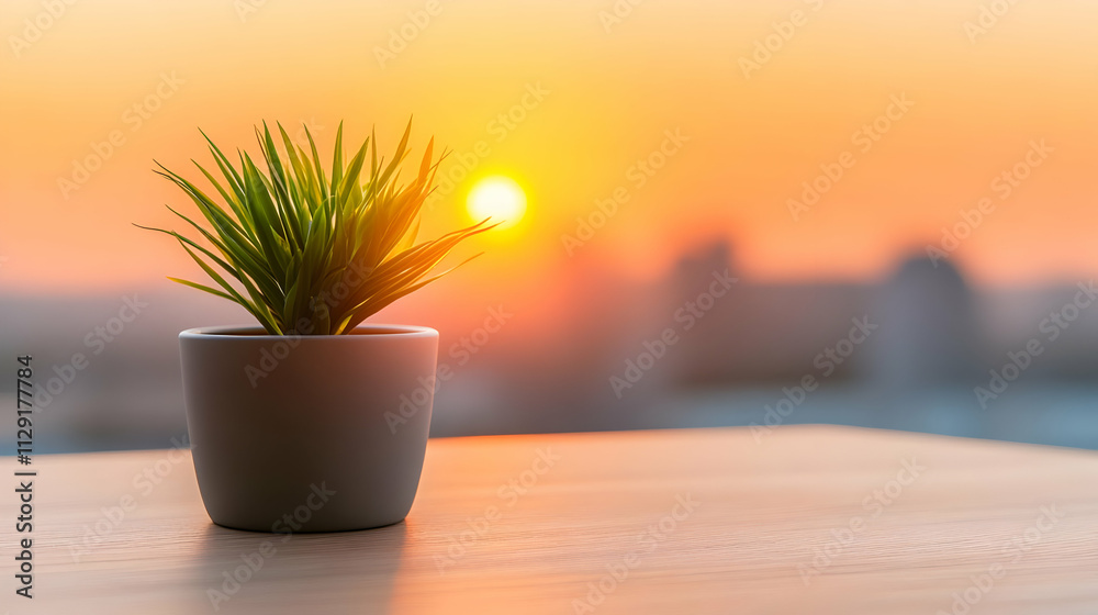 Sunset Plant Pot Minimalist Background Image Sunset Plant Pot Minimalist Background Image