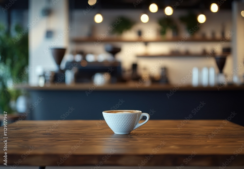 Cozy Coffee Shop Atmosphere Featuring a Warm Cup of Coffee on a Wooden Table with Soft Lighting and a Relaxed Ambiance Cozy Coffee Shop Atmosphere Featuring a Warm Cup of Coffee on a Wooden Table with Soft Lighting and a Relaxed Ambiance