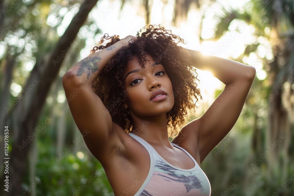closeup woman stretching and warming up for a morning workout in an outdoor setting closeup woman stretching and warming up for a morning workout in an outdoor setting