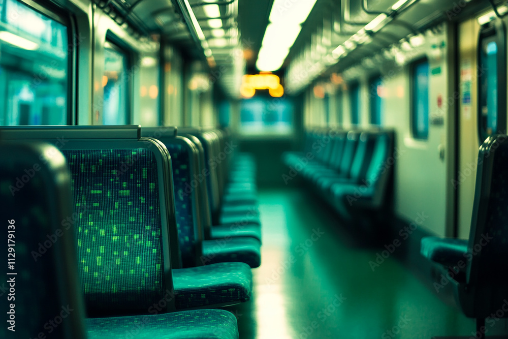 Fototapeta premium Passenger train with empty seats, empty train atmosphere generated.AI