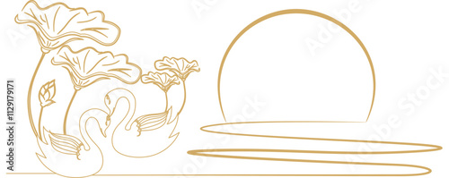Line art swans Illustration background with a valentine day