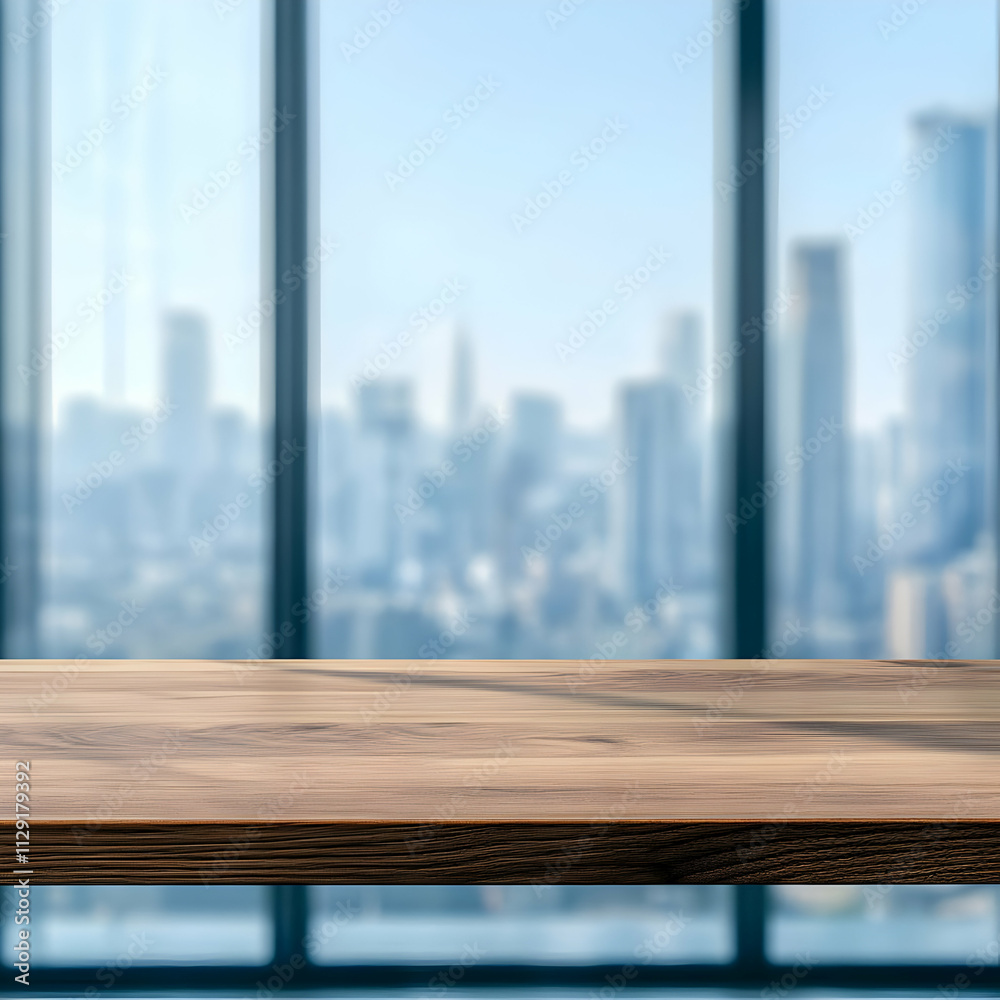 Wooden Tabletop Background, City View Wooden Tabletop Background, City View