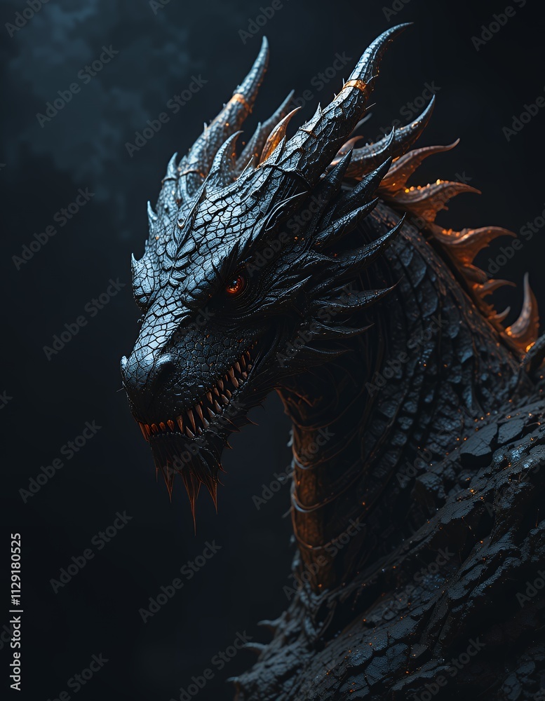 A digital rendering of a majestic obsidian dragon, its scales gleaming with subtle fire. A breathtaking work of fantasy art.