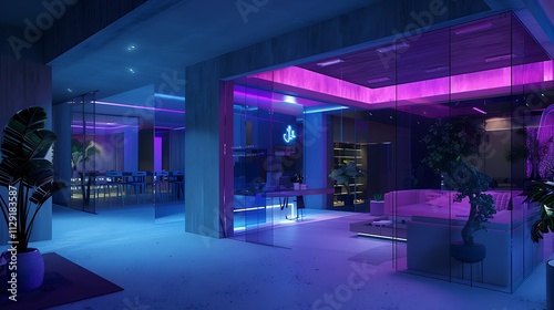 Vibrant nightlife lounge urban city interior design modern atmosphere wide angle relaxation concept