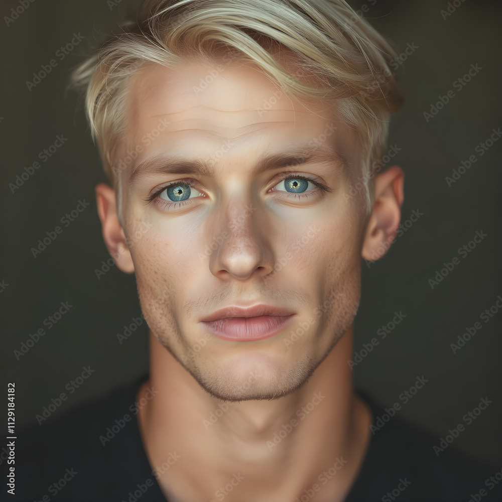 Una linda imagen de un hombre rubio con una mandibula muy marcada y pelo rubio Una linda imagen de un hombre rubio con una mandibula muy marcada y pelo rubio