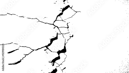 crack concrete white wall or Cement wall background, grunge wall texture with crack. Abstract fracture design. Crack texture lines isolated on white background.
