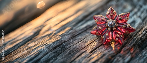 beautiful vintage brooch on rustic wood background