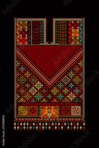 Wallpaper Mural Embroidery vector Tatreez template , Palestinian fashion neck ornament Torontodigital.ca