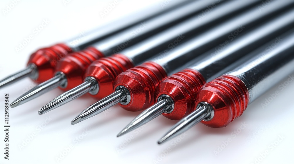 A toolkit featuring a set of screwdrivers in different sizes, all aligned in a row on a stark white background A toolkit featuring a set of screwdrivers in different sizes, all aligned in a row on a stark white background